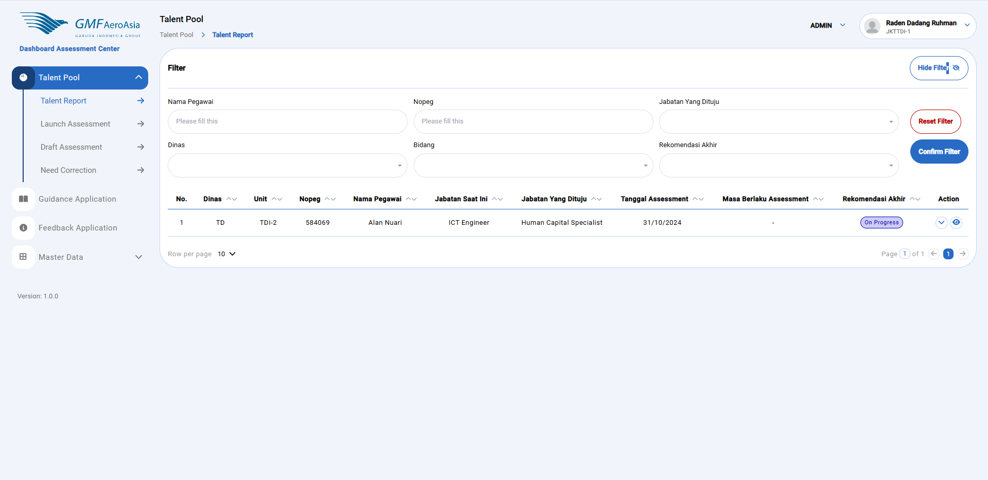 Dashboard Assessment Center